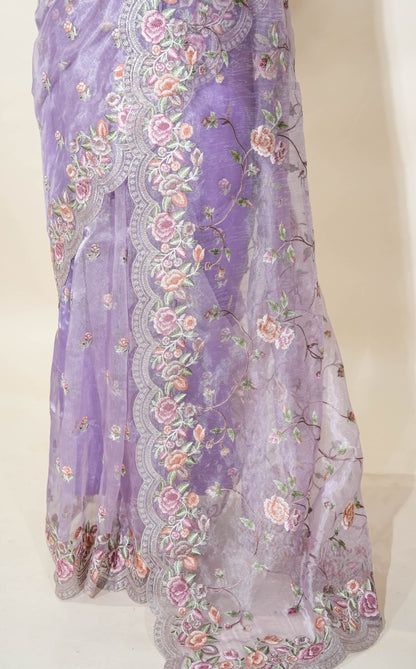 Purple Embroidery Tissue Saree