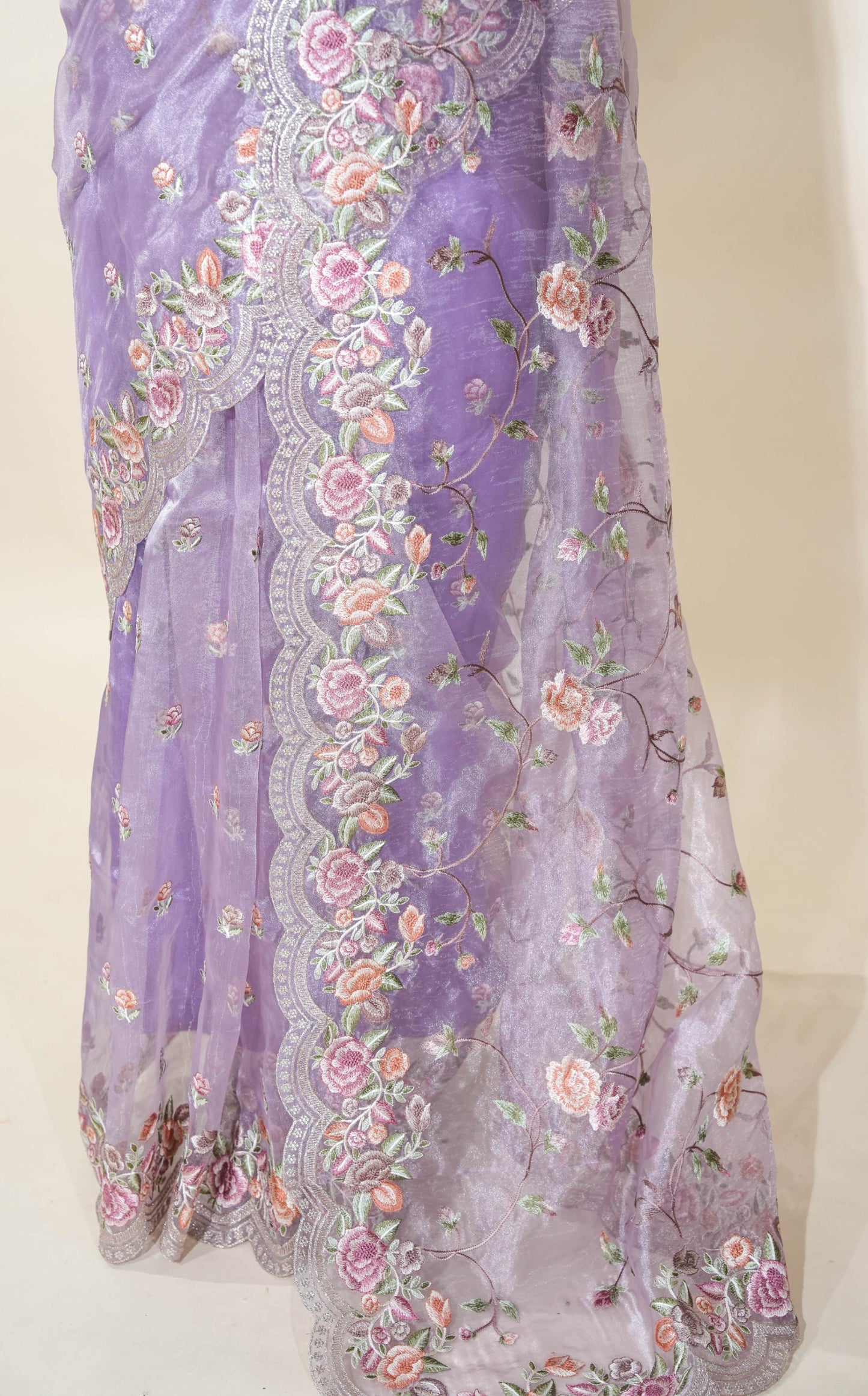 Purple Embroidery Tissue Saree