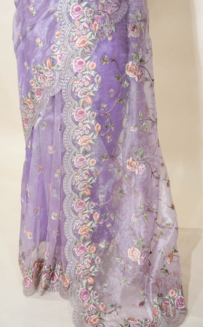 Purple Embroidery Tissue Saree