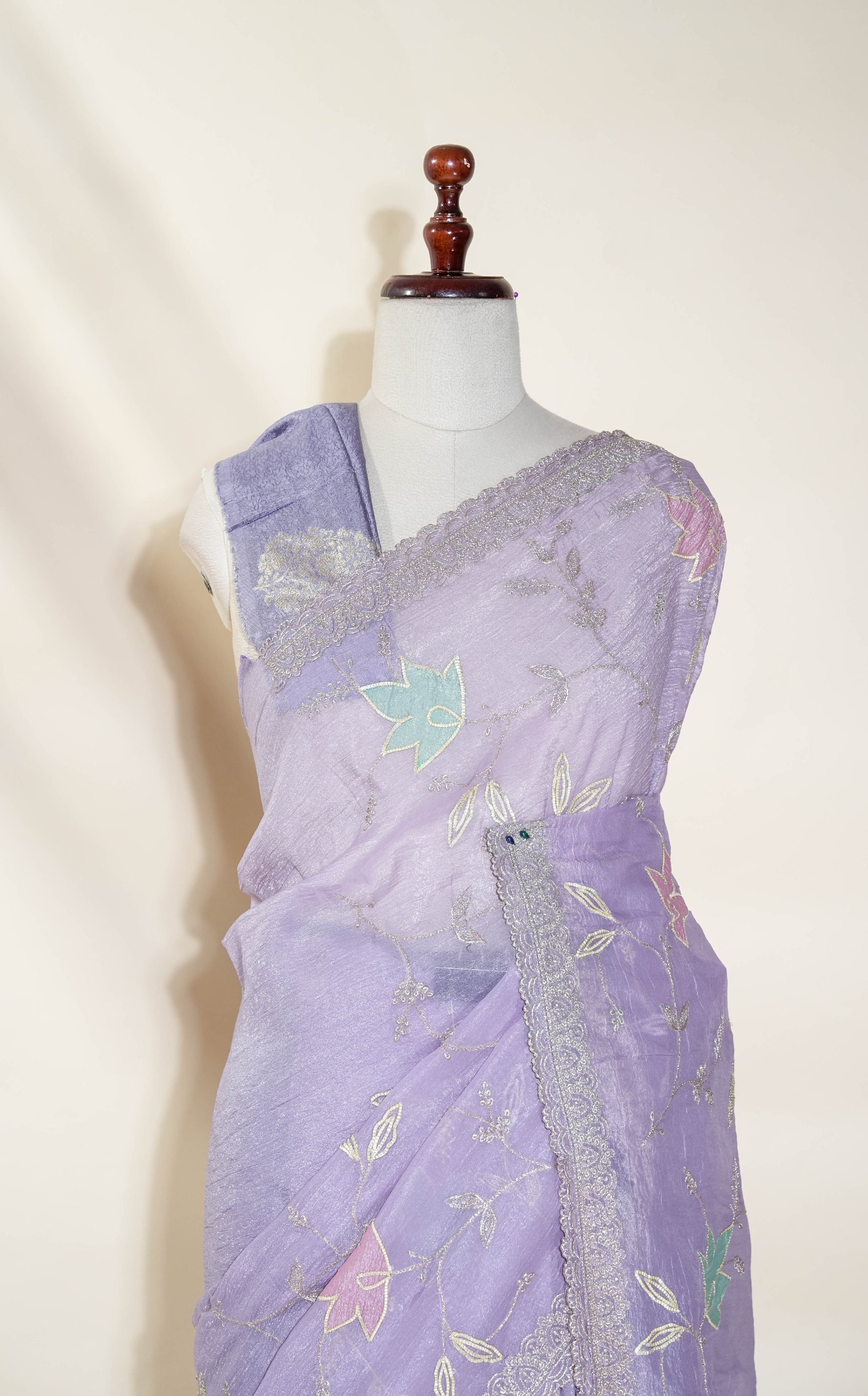 Purple Embroidery Organza Saree