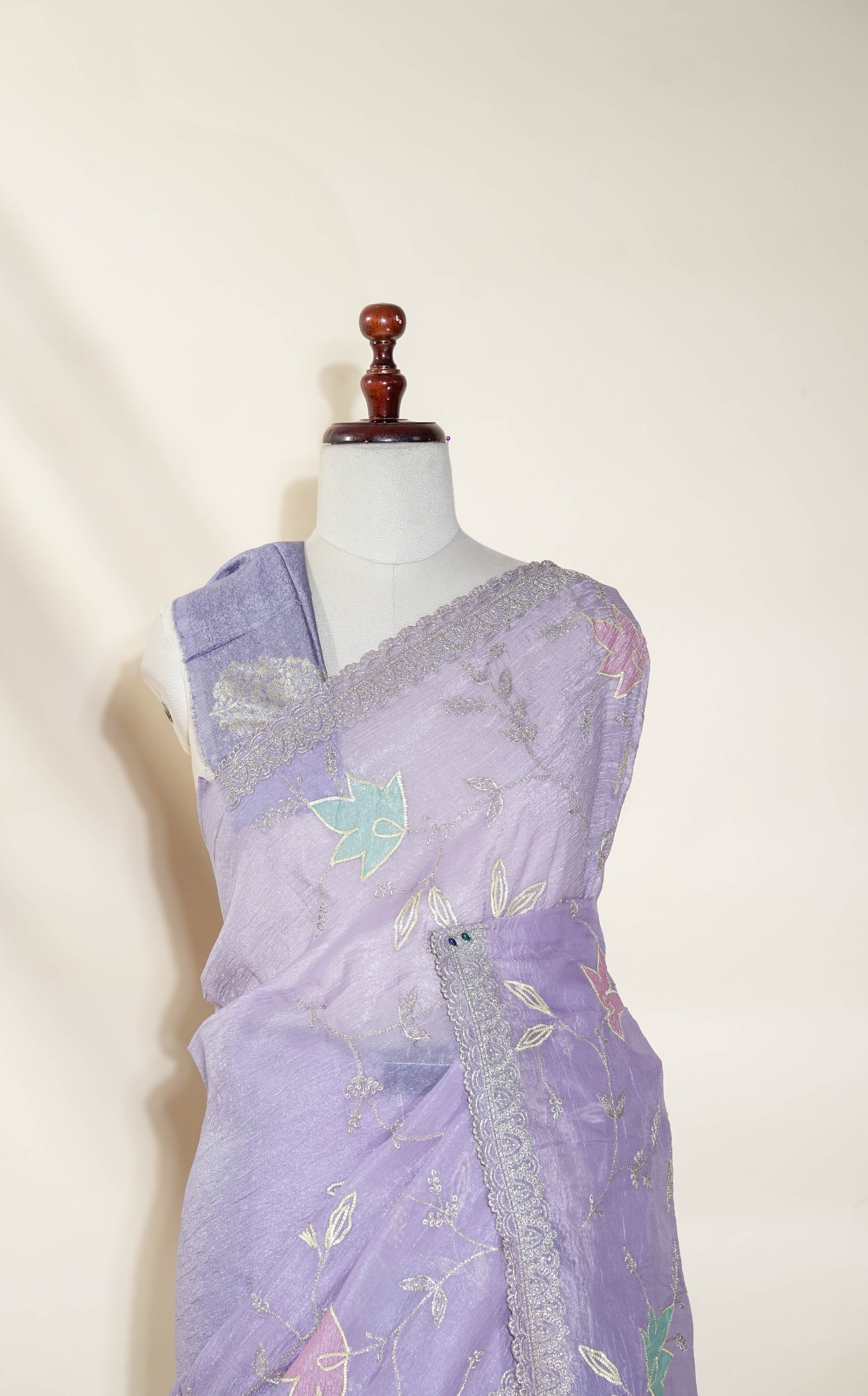 Purple Embroidery Organza Saree