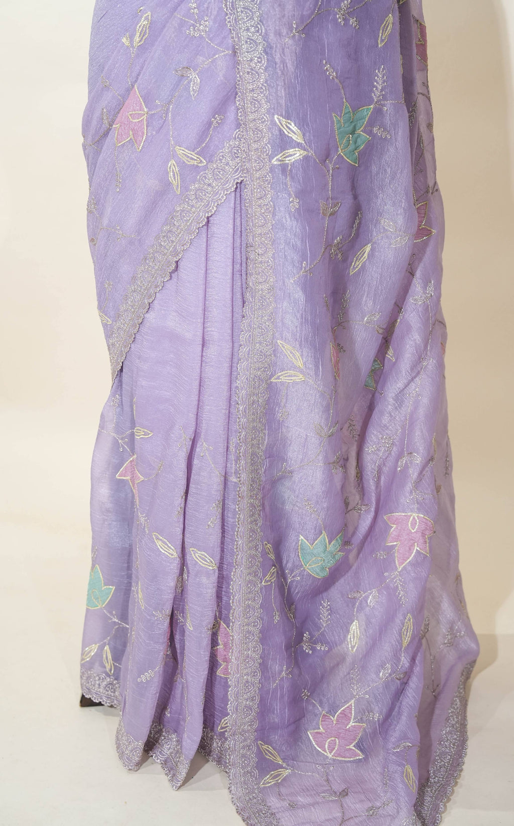 Purple Embroidery Organza Saree
