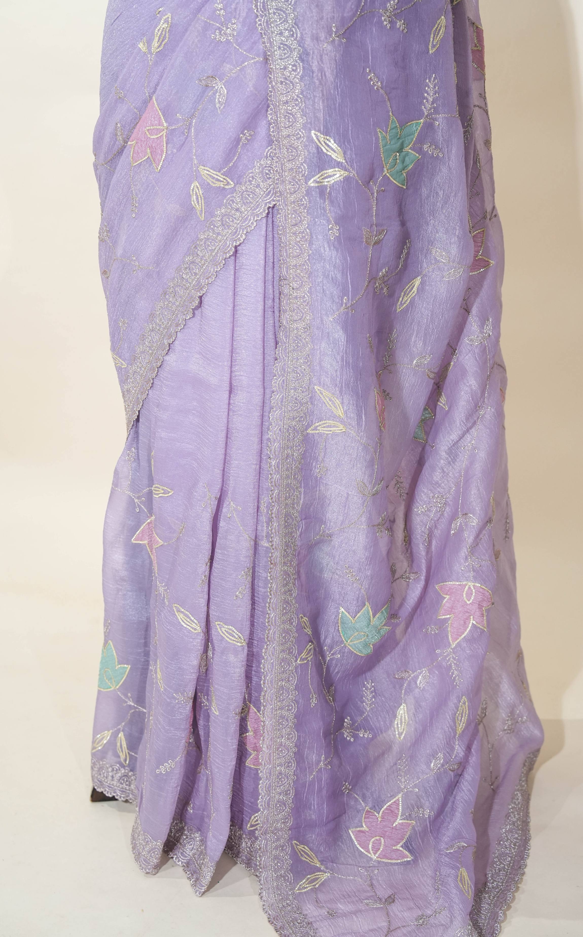 Purple Embroidery Organza Saree