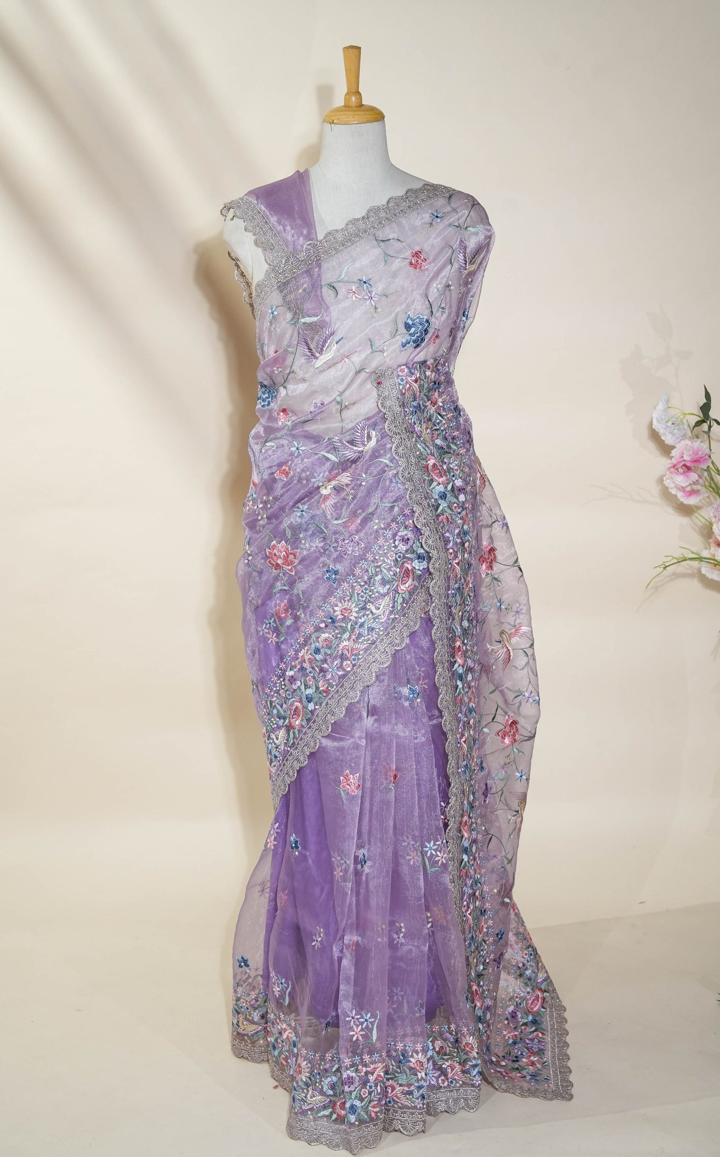 Purple Embroidery Tissue Saree