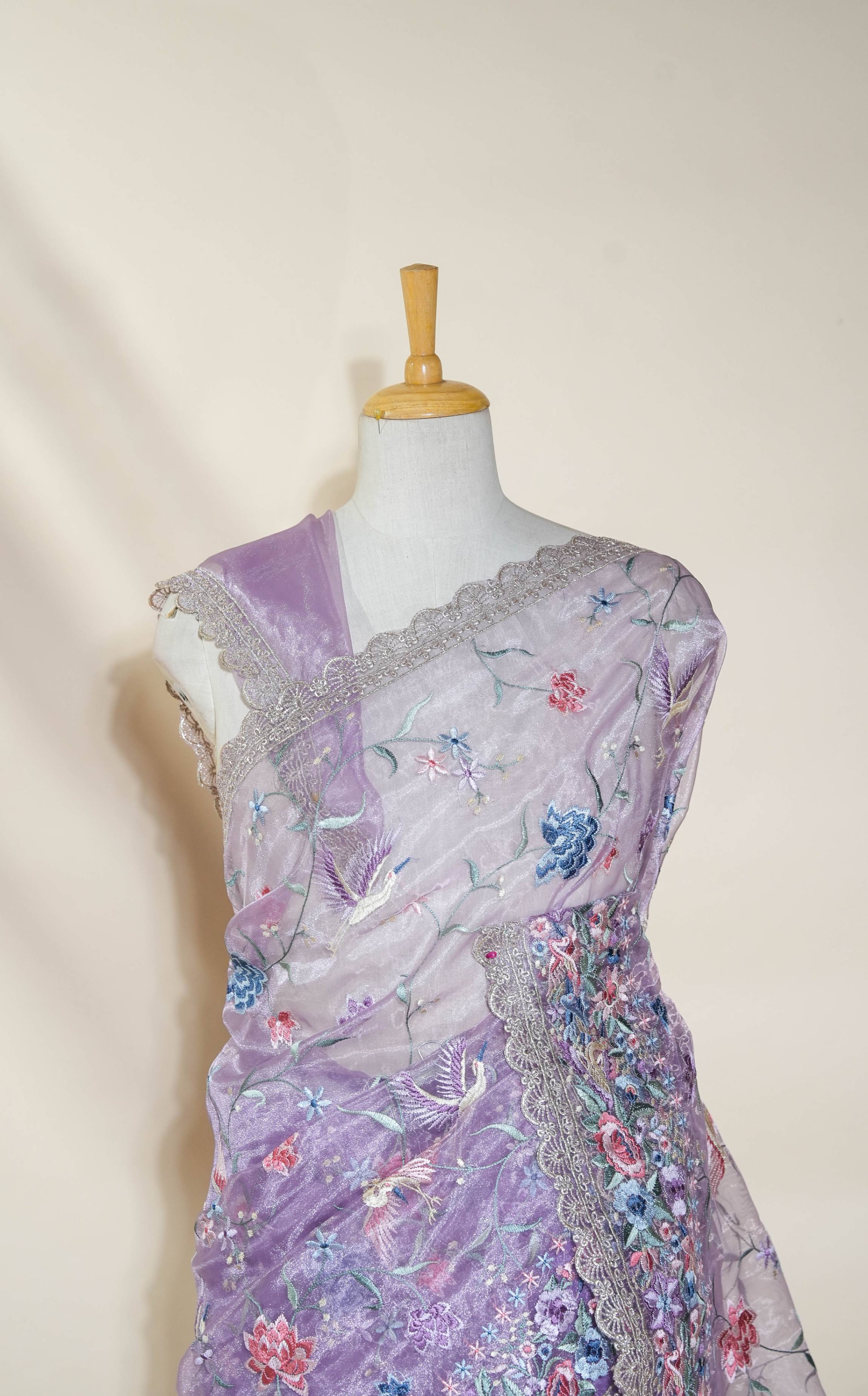 Purple Embroidery Tissue Saree