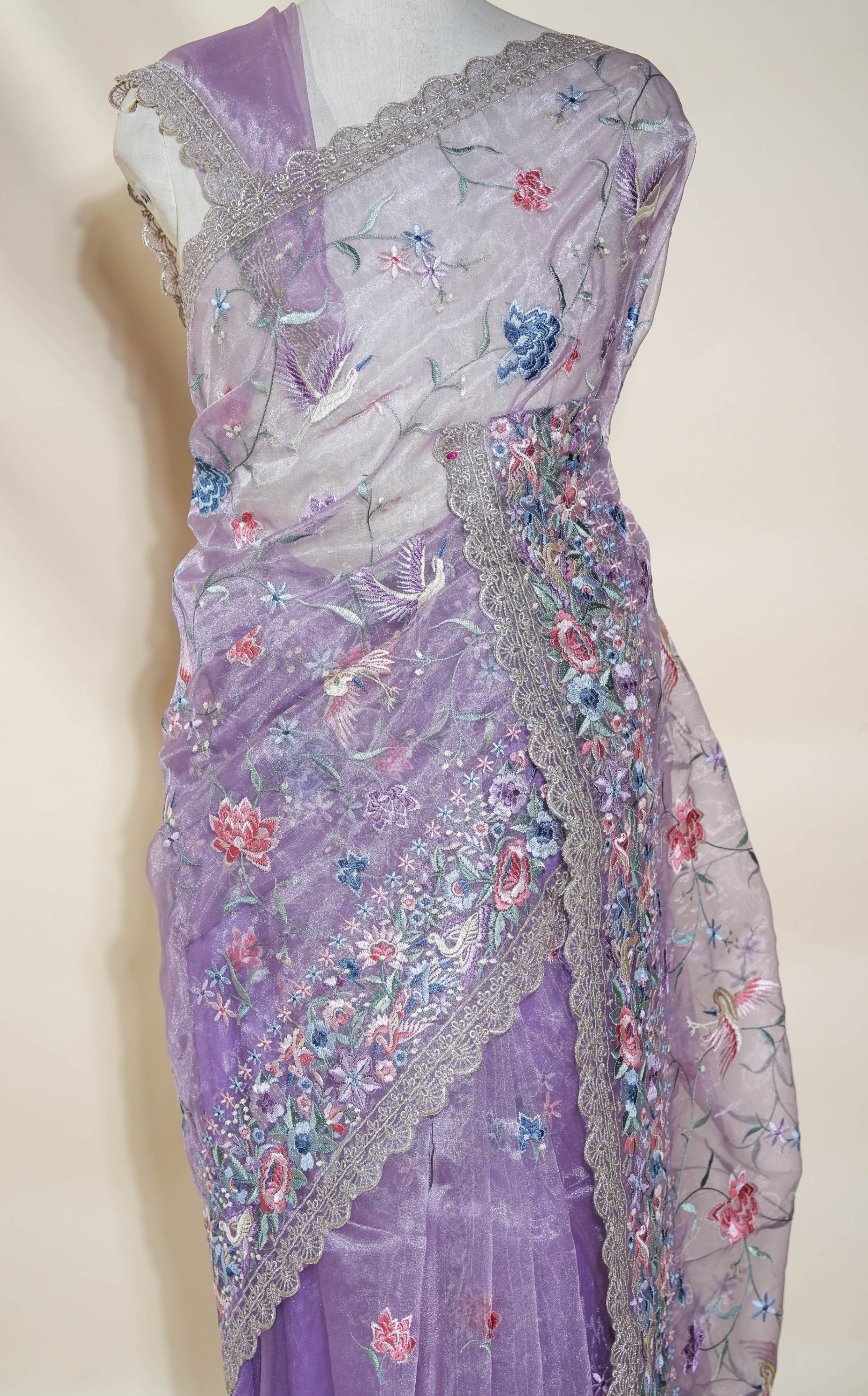 Purple Embroidery Tissue Saree