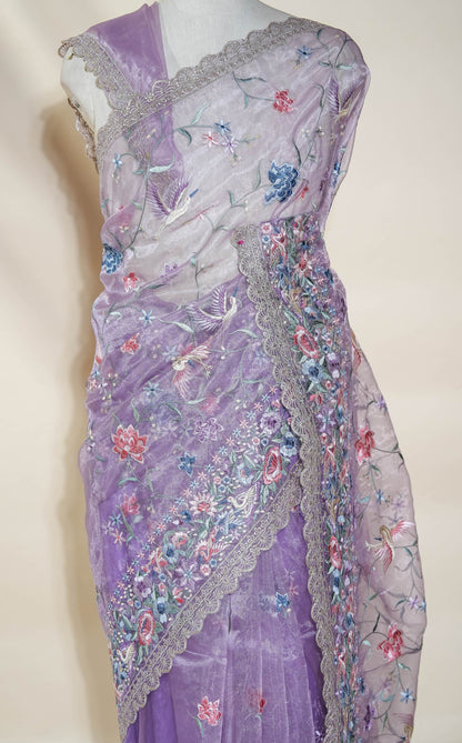 Purple Embroidery Tissue Saree