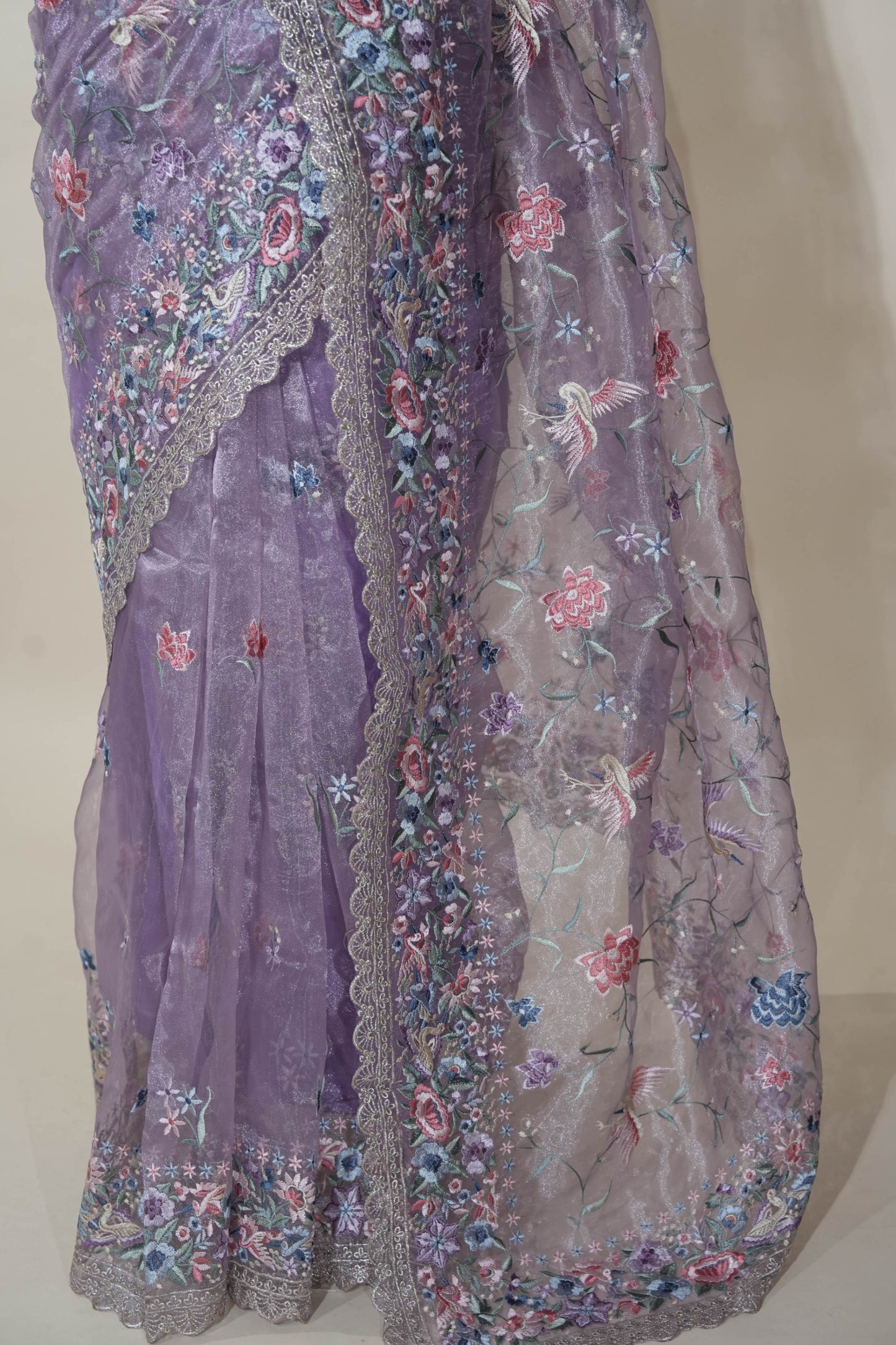 Purple Embroidery Tissue Saree