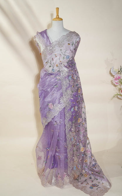 Purple Embroidery Tissue Saree
