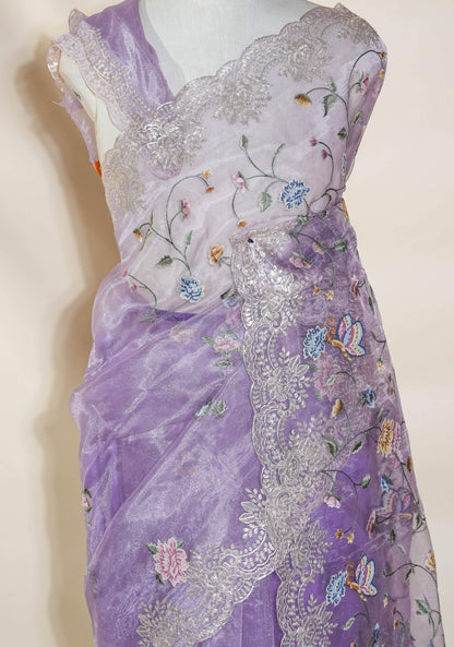 Purple Embroidery Tissue Saree