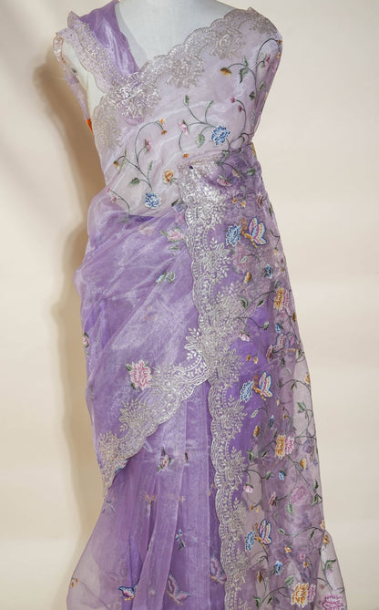 Purple Embroidery Tissue Saree