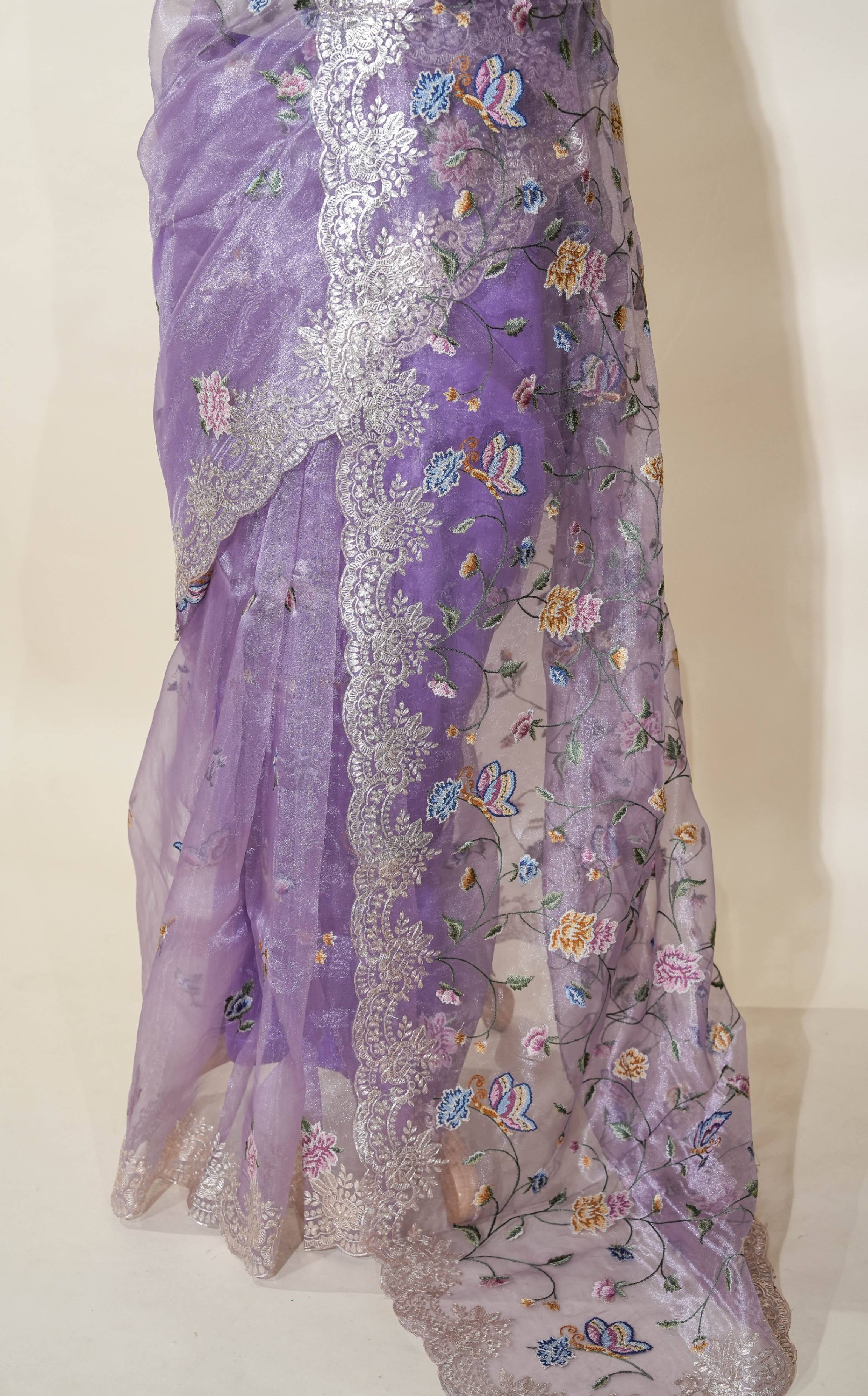 Purple Embroidery Tissue Saree