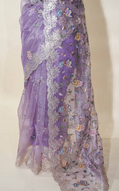 Purple Embroidery Tissue Saree