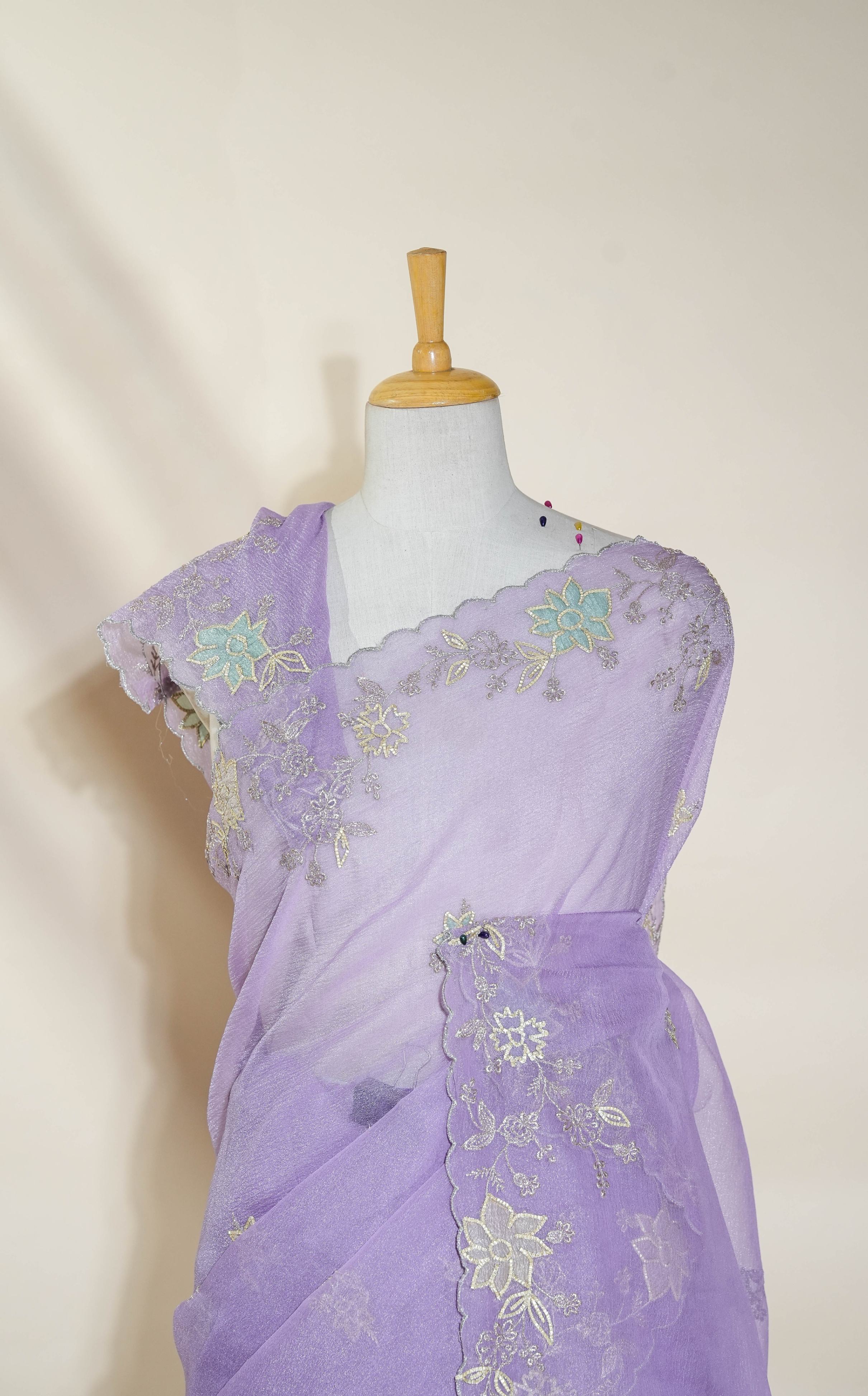 Purple Embroidery Organza Saree