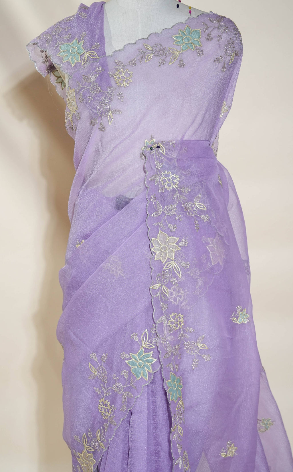 Purple Embroidery Organza Saree