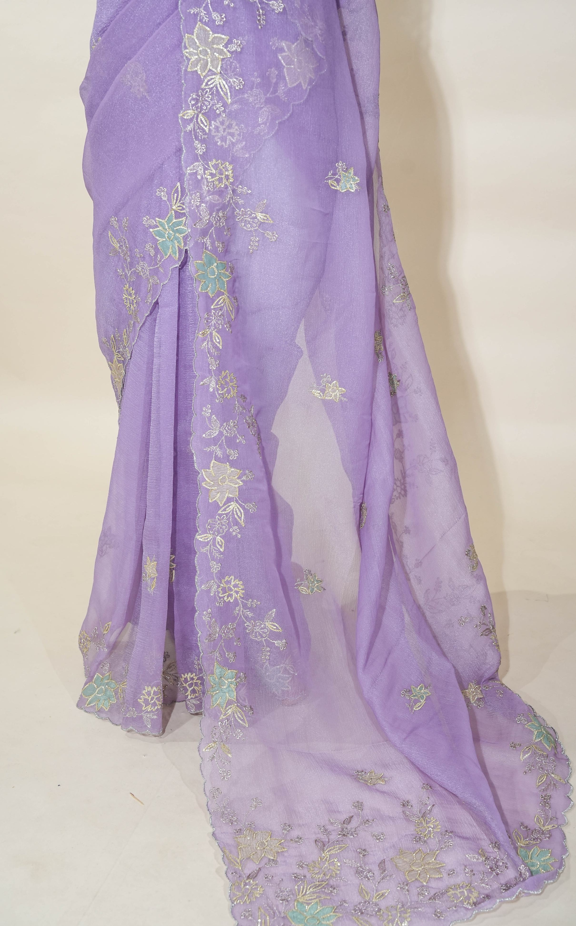 Purple Embroidery Organza Saree