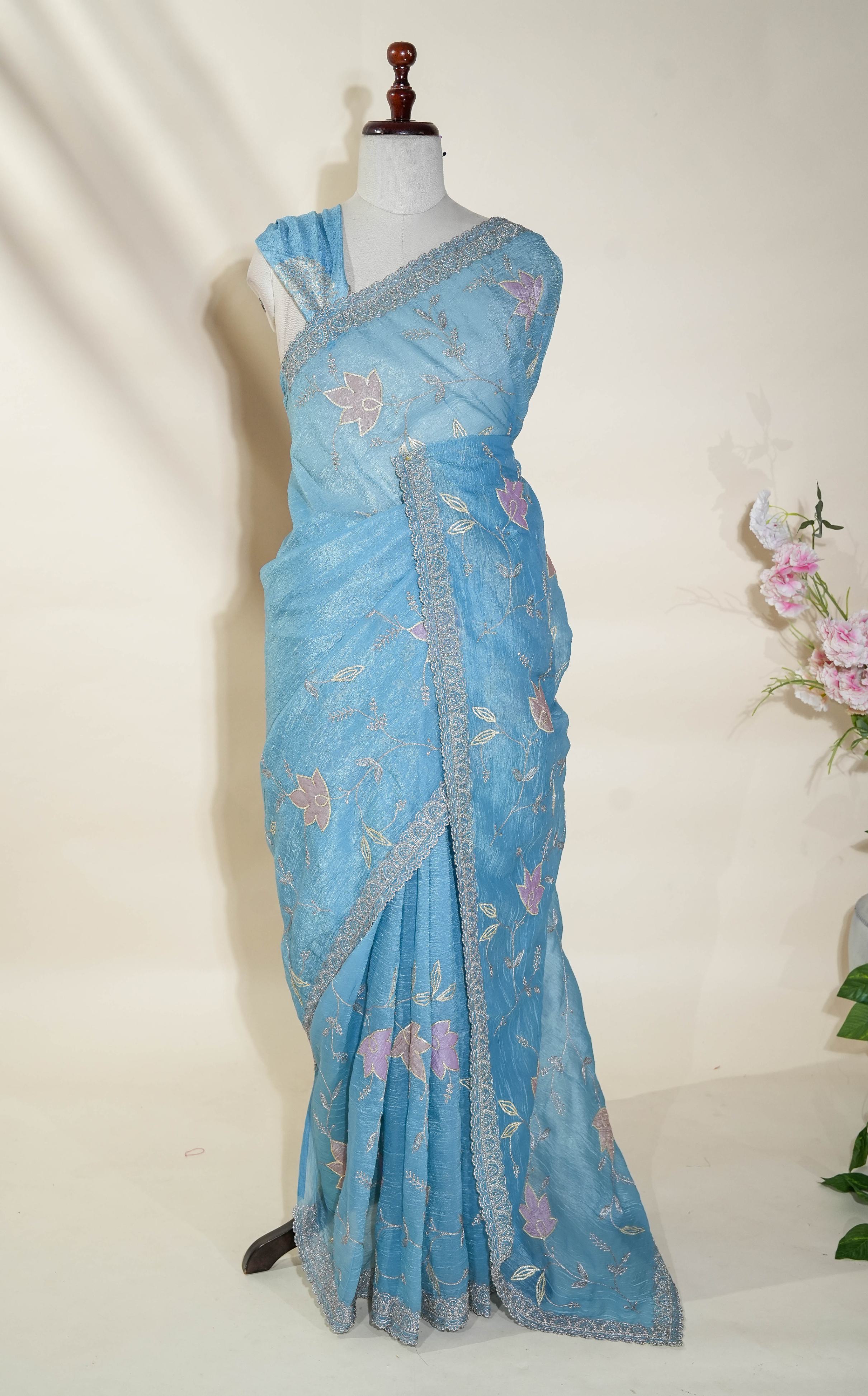 Ferozi Embroidery Organza Saree