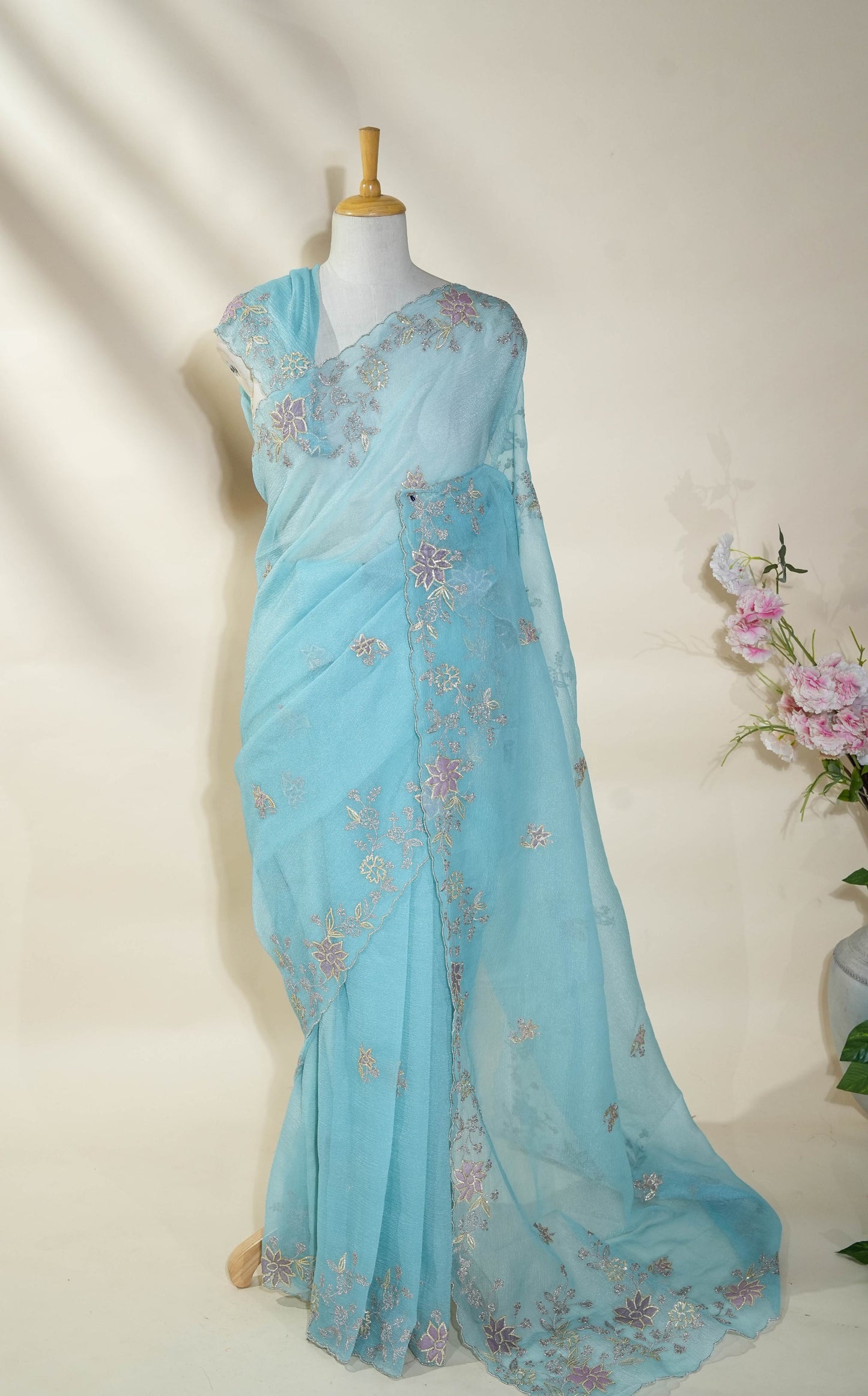 Ferozi Embroidery Organza Saree