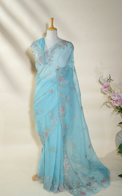 Ferozi Embroidery Organza Saree
