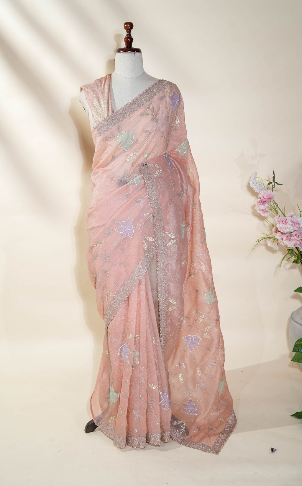Pastel Embroidery Organza Saree