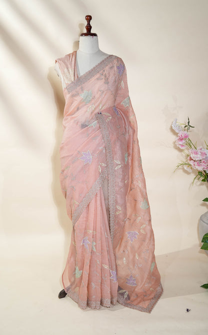 Pastel Embroidery Organza Saree