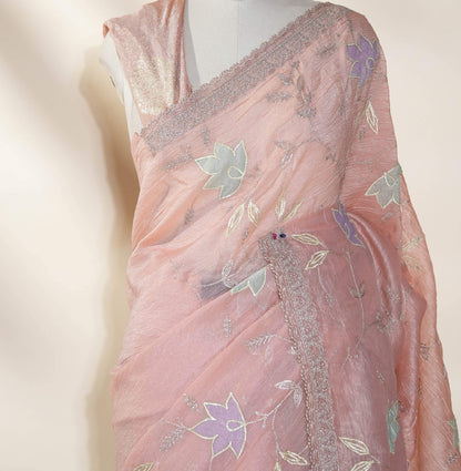Pastel Embroidery Organza Saree