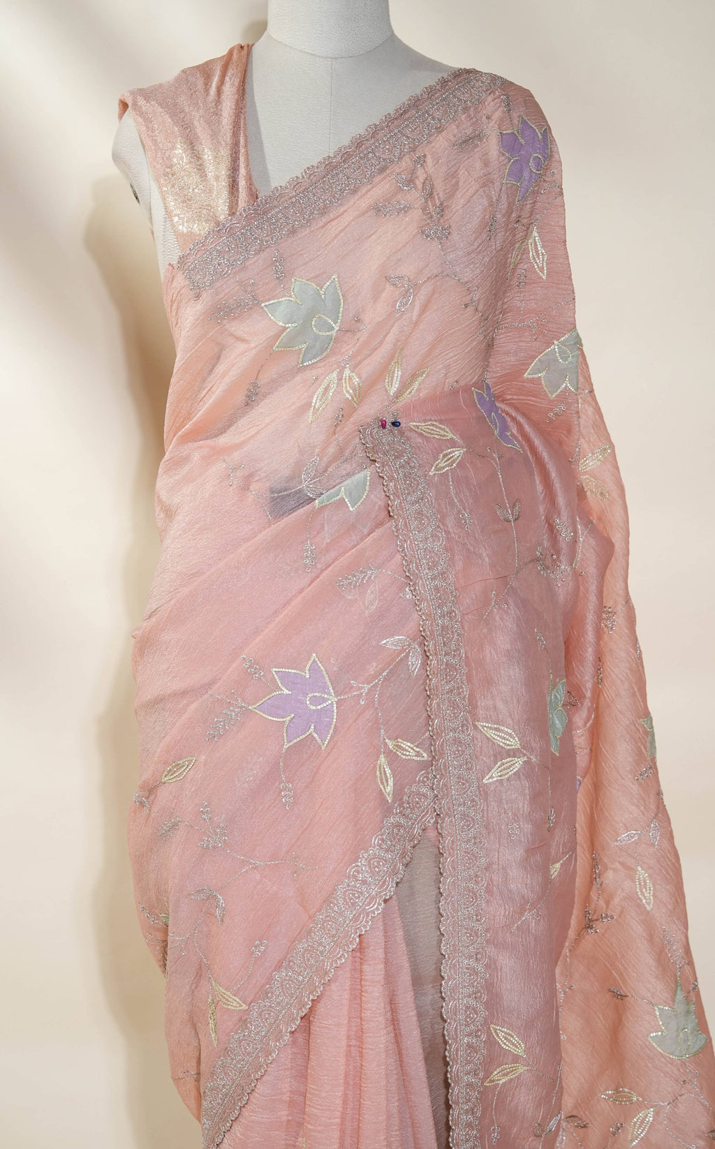 Pastel Embroidery Organza Saree