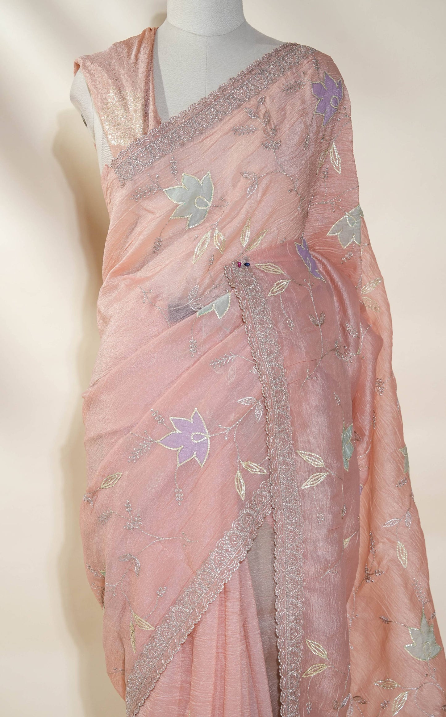 Pastel Embroidery Organza Saree