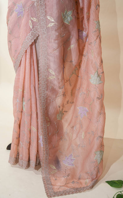 Pastel Embroidery Organza Saree