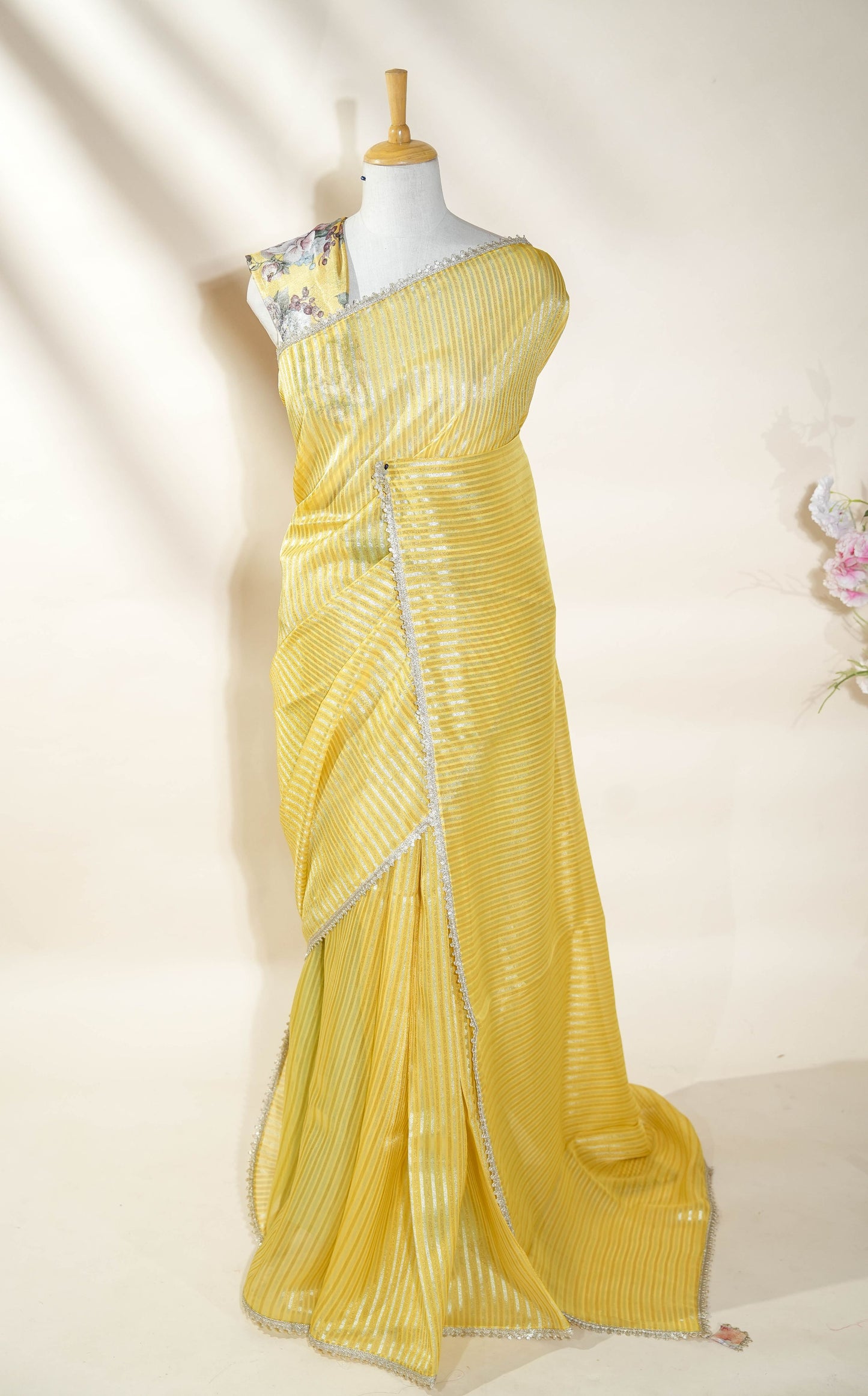 Yellow Banarasi Organza Saree