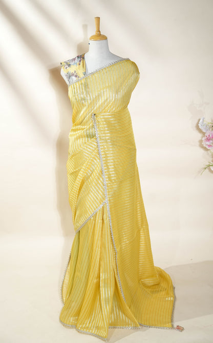 Yellow Banarasi Organza Saree