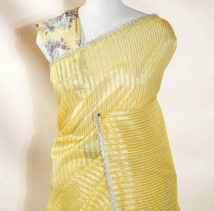 Yellow Banarasi Organza Saree