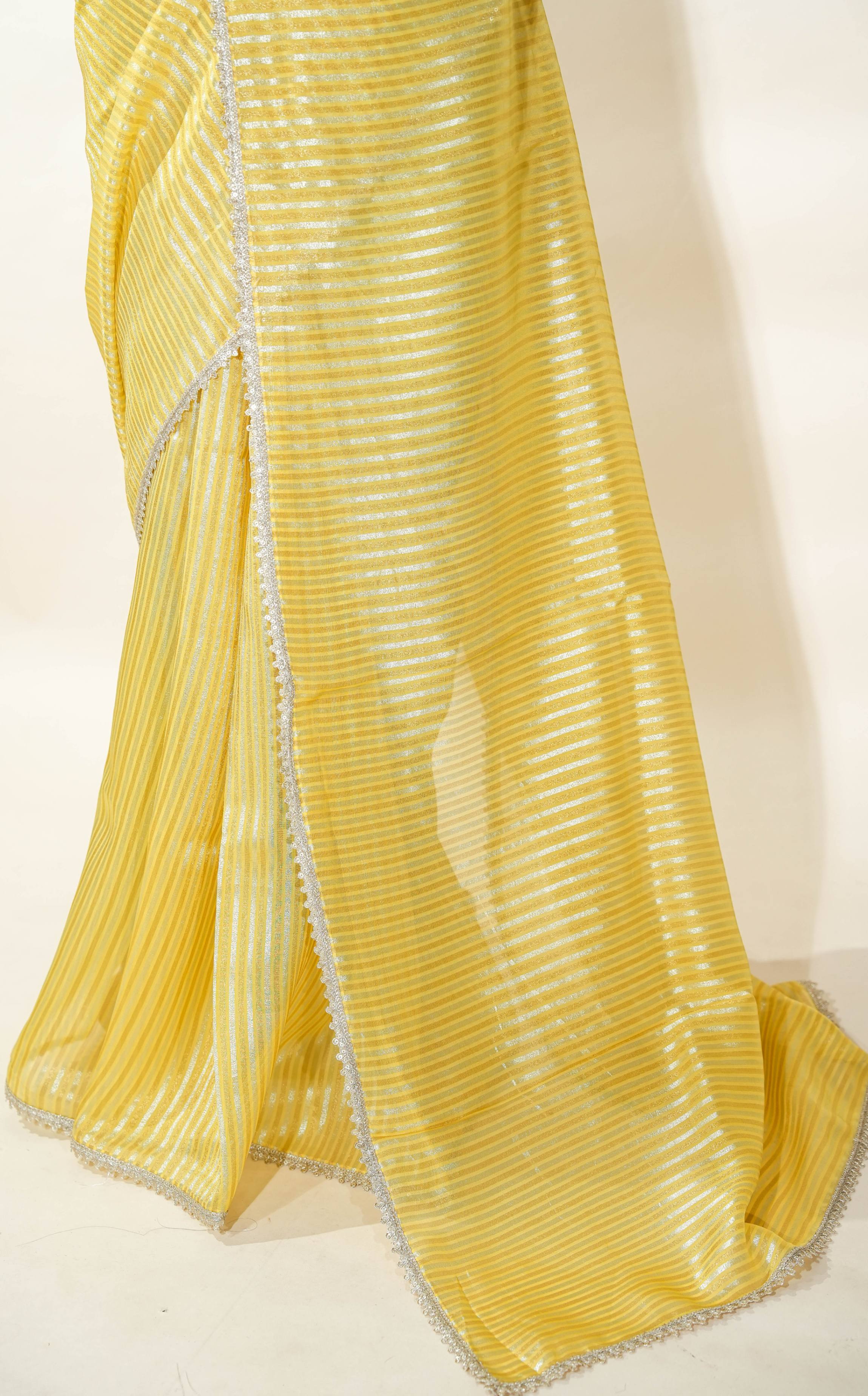 Yellow Banarasi Organza Saree
