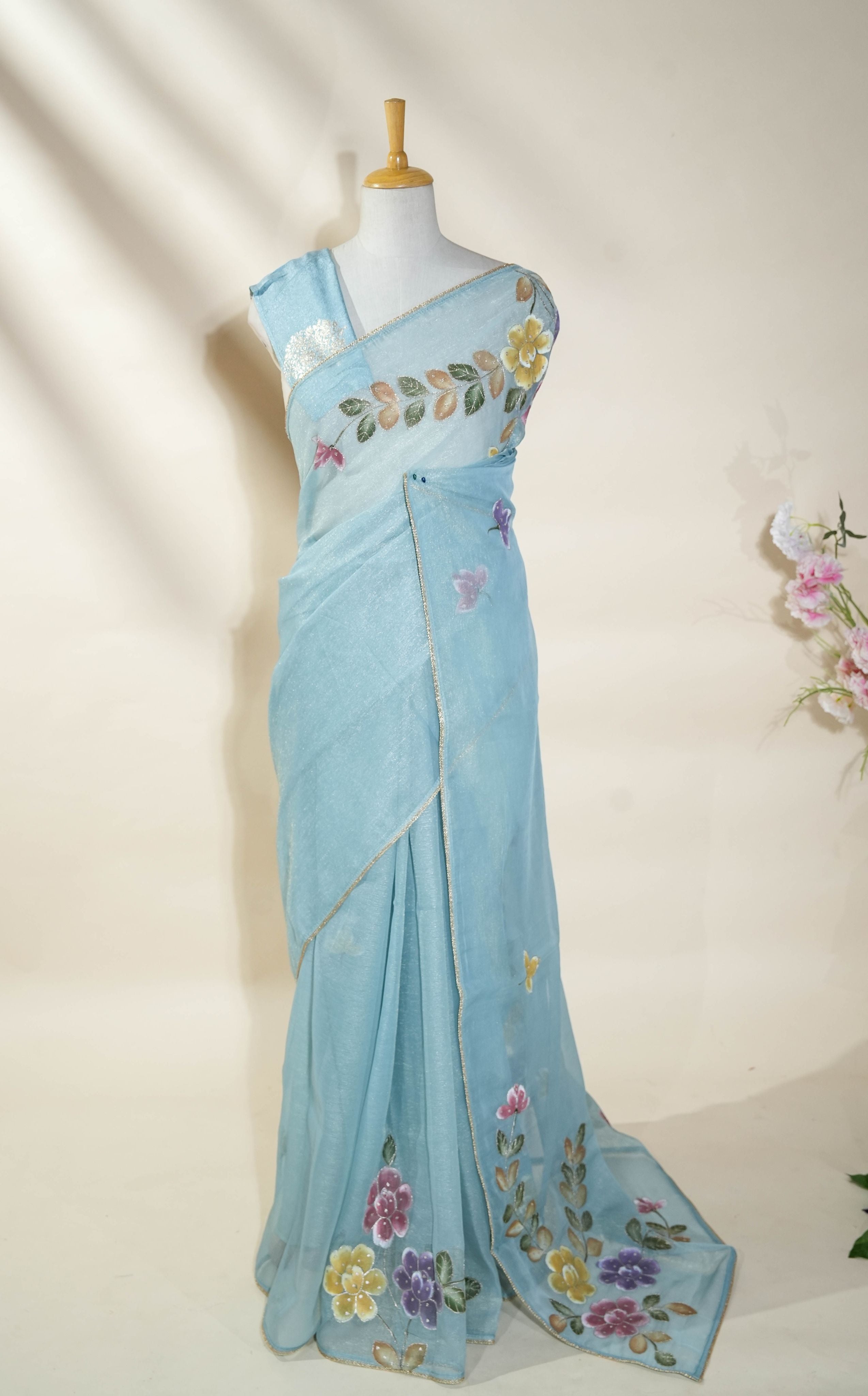 Ferozi Printed Embroidery Tissue Saree
