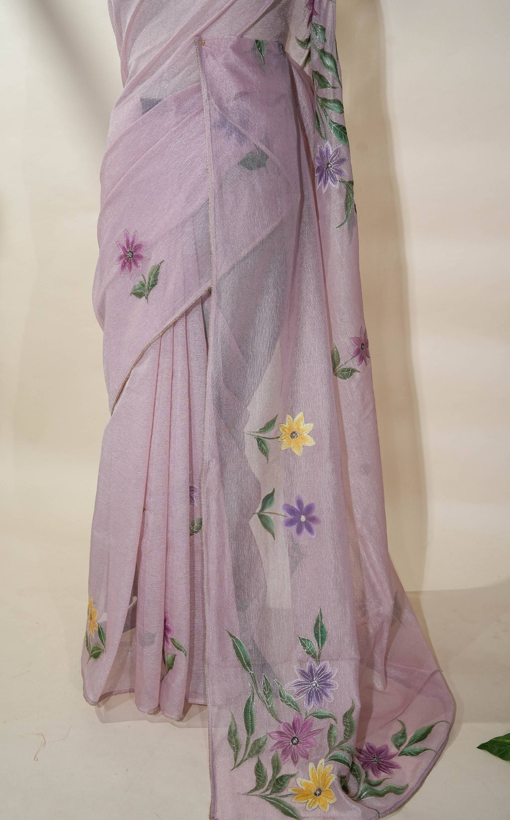 Pink Printed Embroidery Tissue Saree
