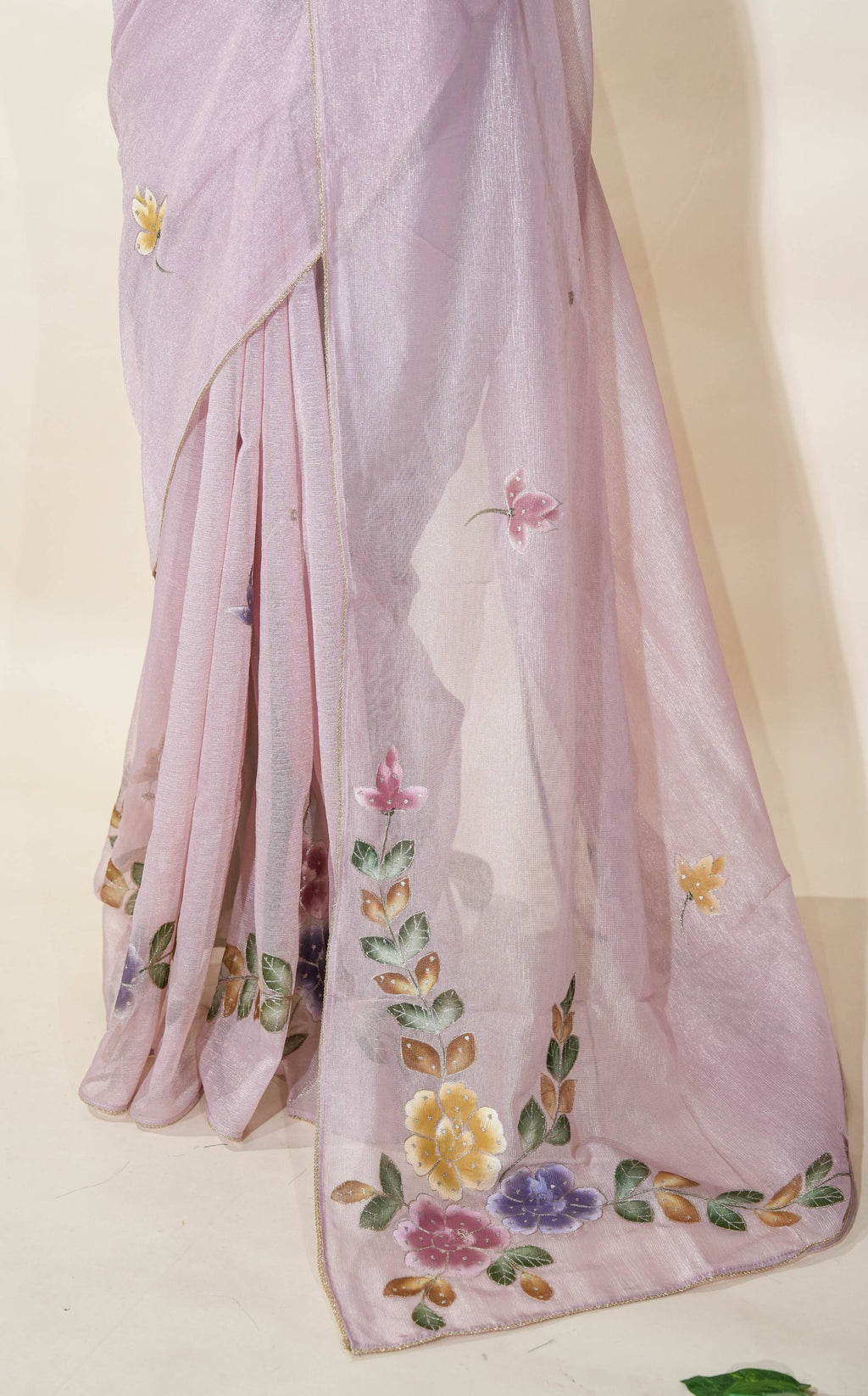 Pink Printed Embroidery Tissue Saree