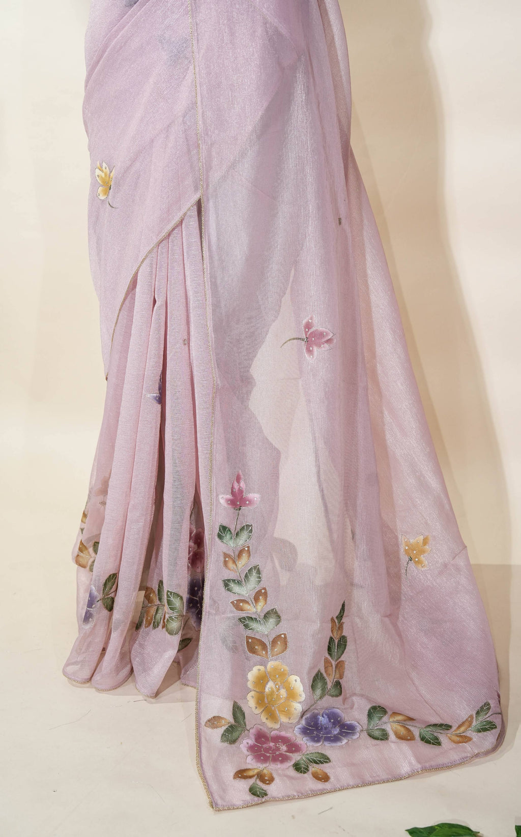 Pink Printed Embroidery Tissue Saree