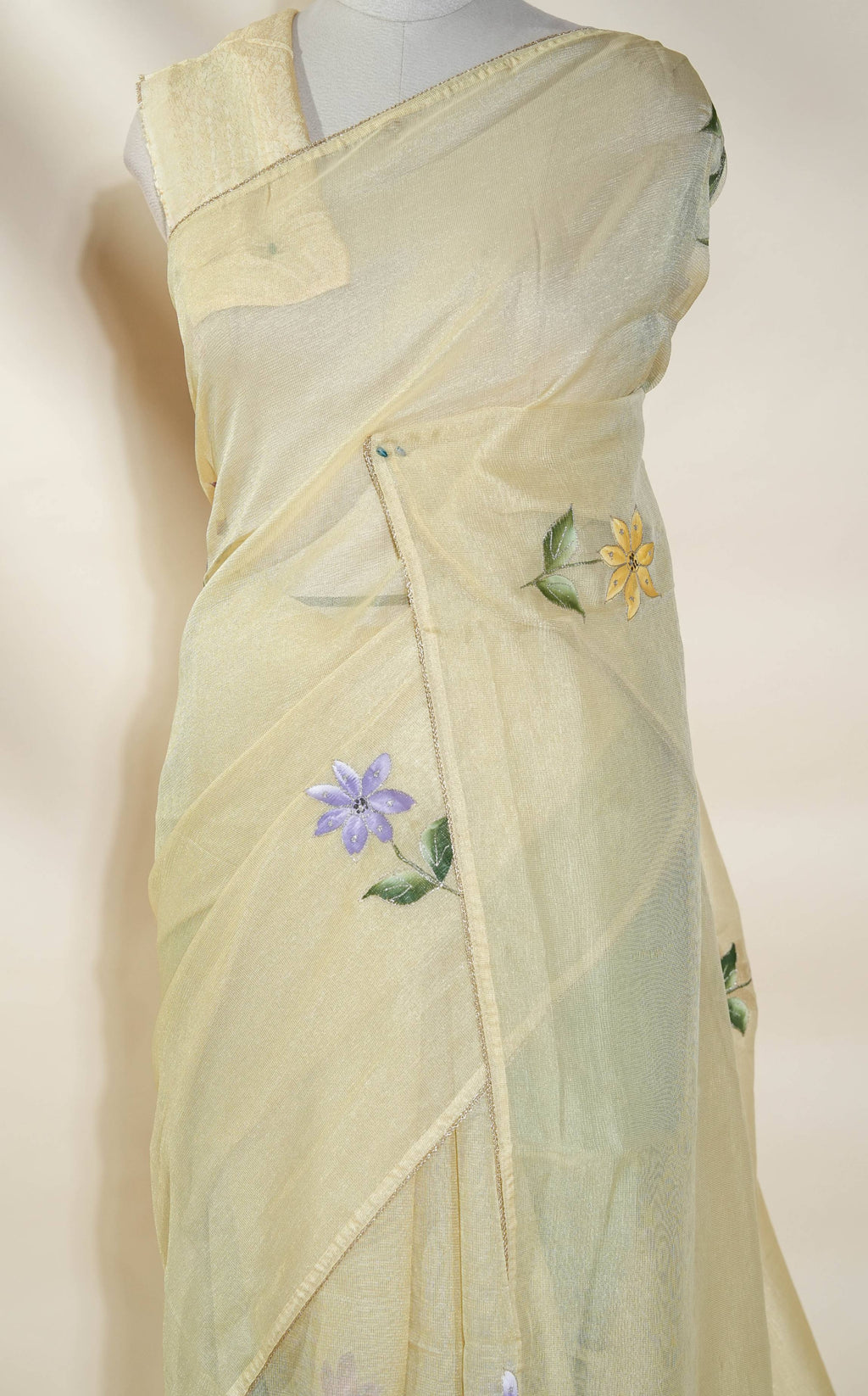 Gold Printed Embroidery Tissue Saree