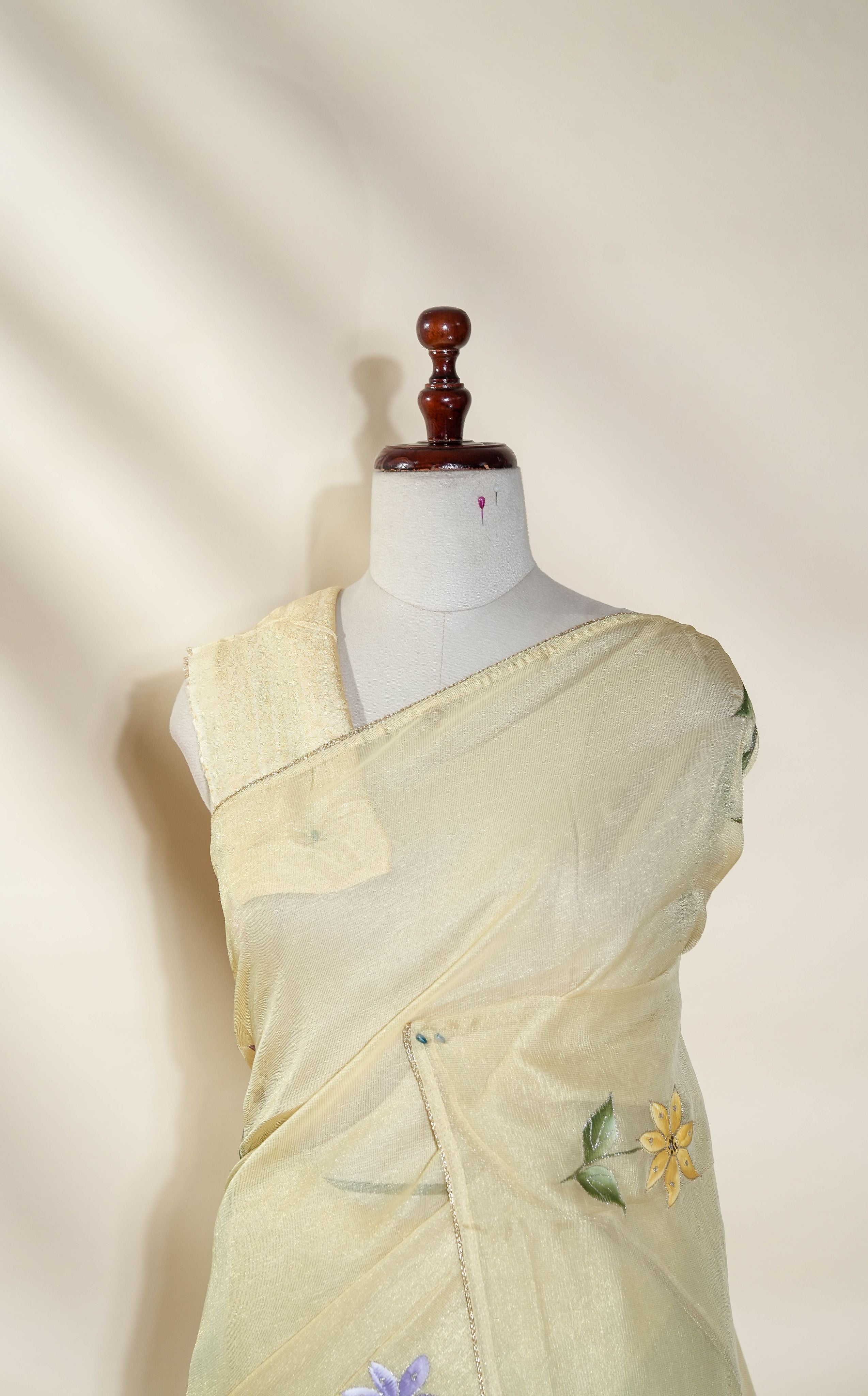 Gold Printed Embroidery Tissue Saree