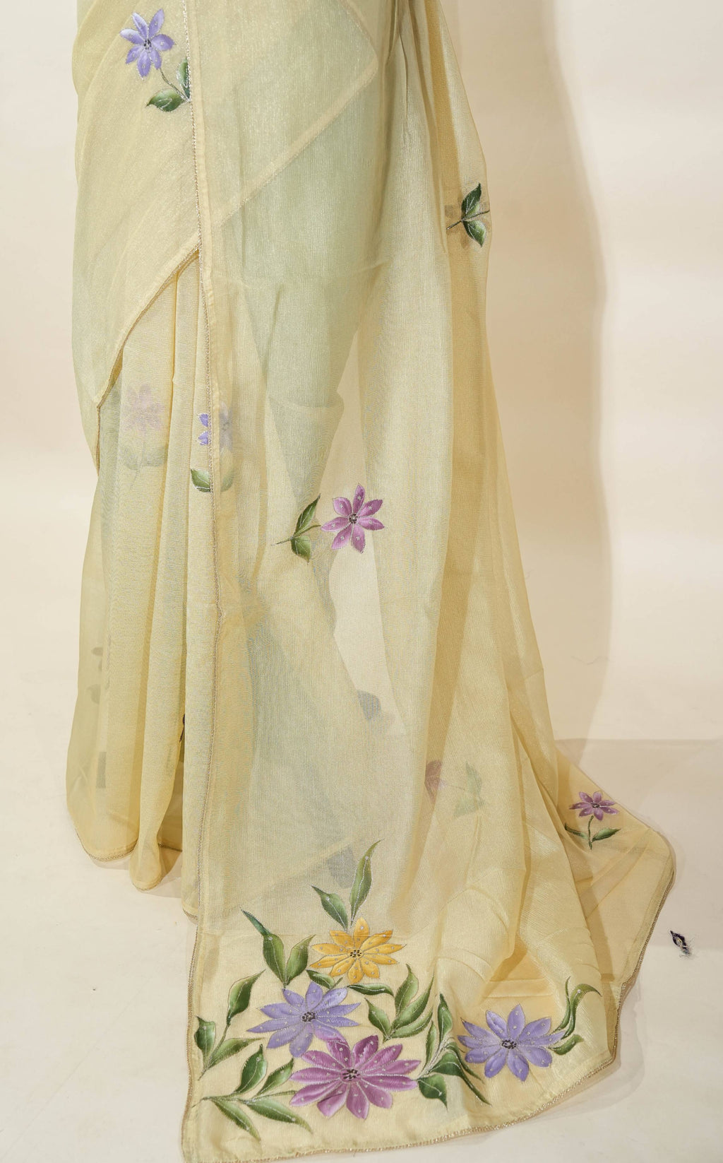 Gold Printed Embroidery Tissue Saree