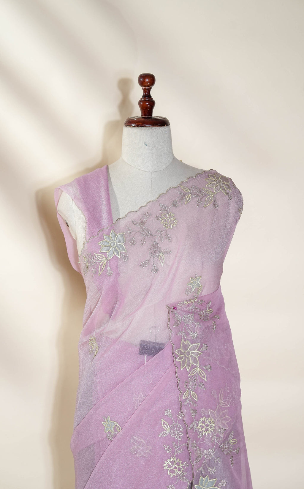 Pink Embroidery Organza Saree