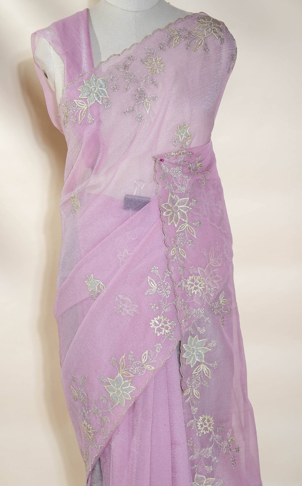 Pink Embroidery Organza Saree