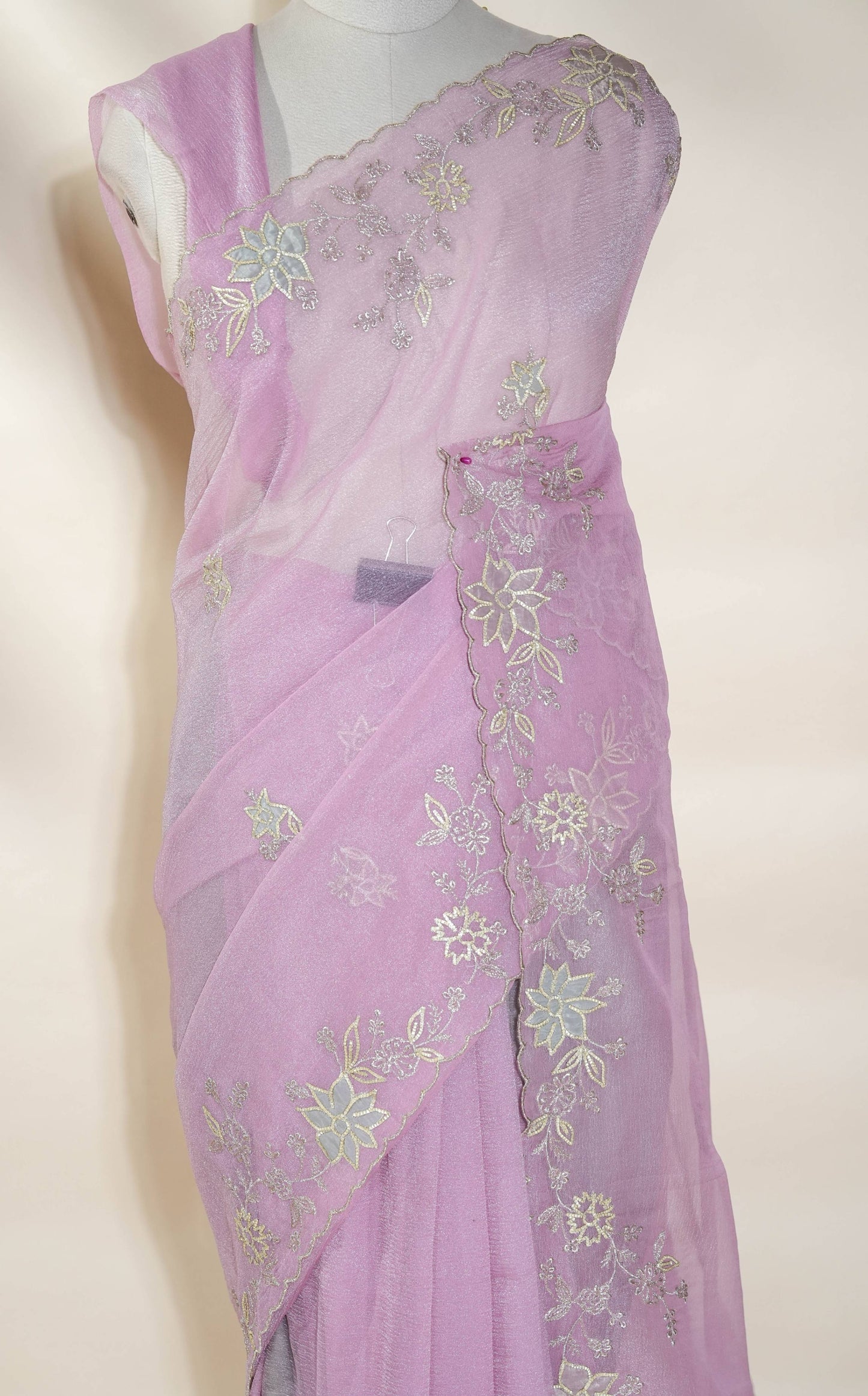 Pink Embroidery Organza Saree