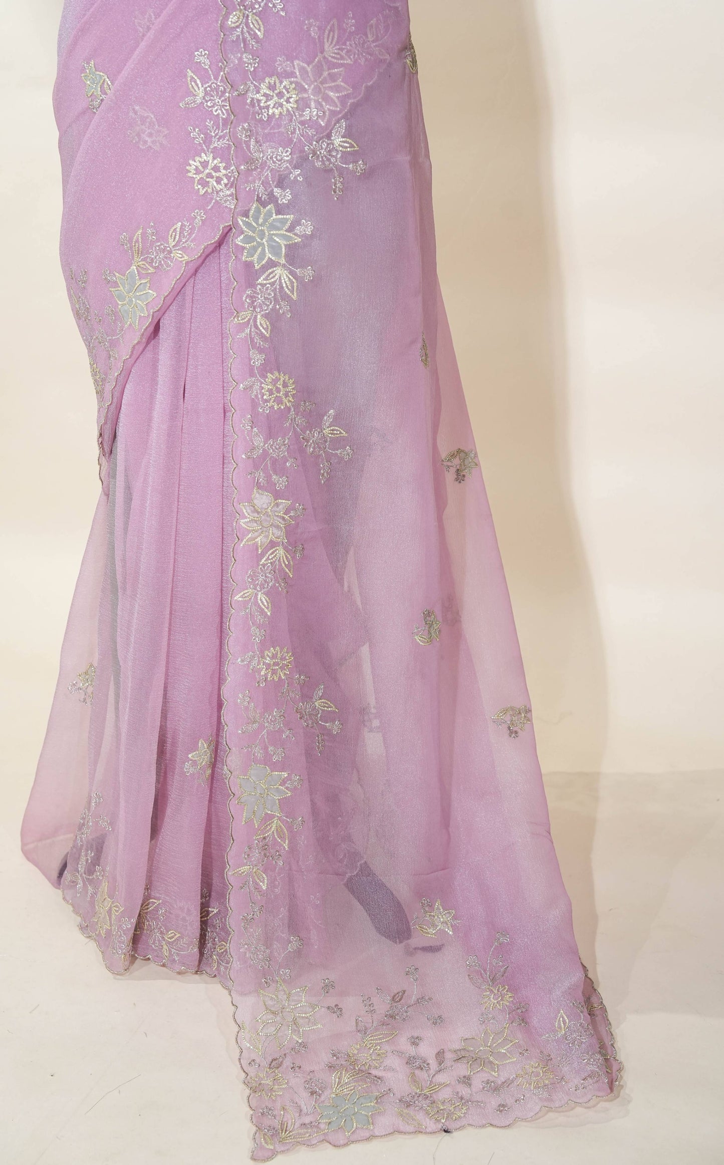 Pink Embroidery Organza Saree