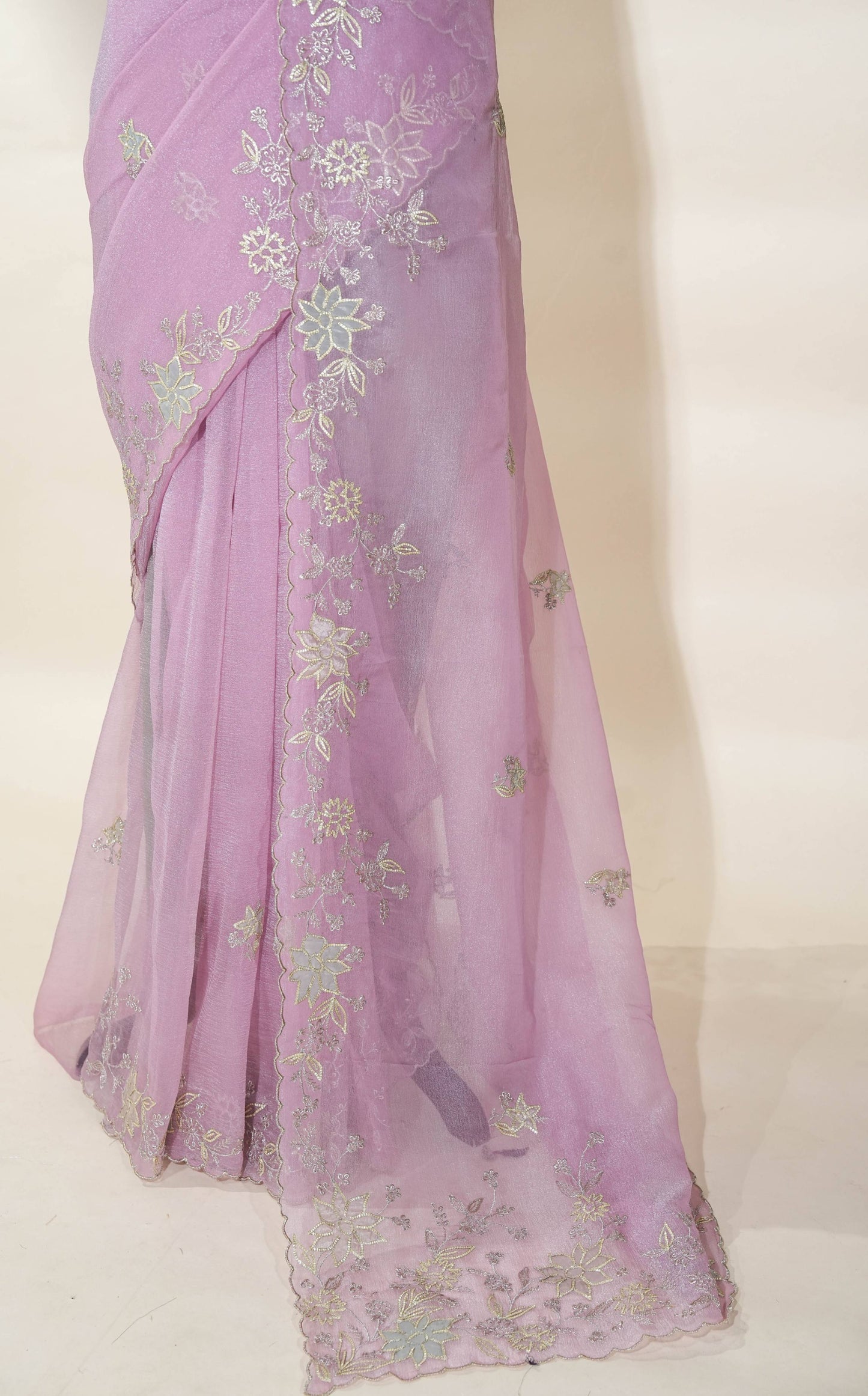 Pink Embroidery Organza Saree