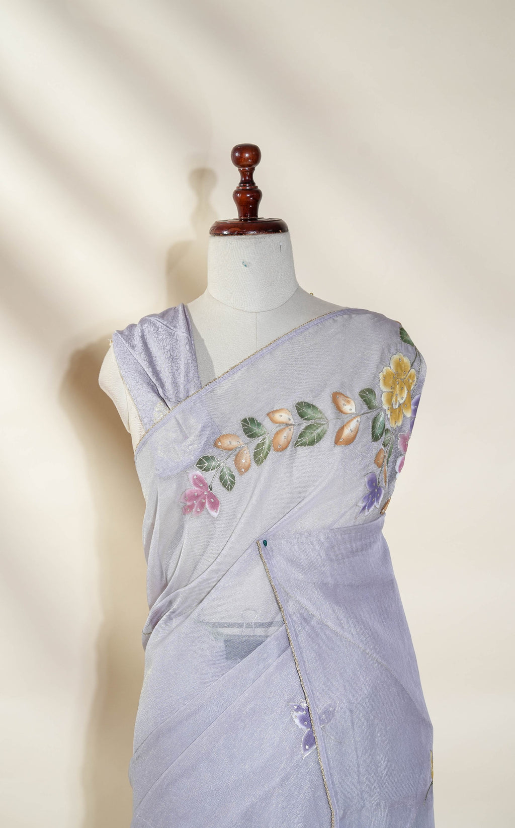 Purple Printed Embroidery Tissue Saree