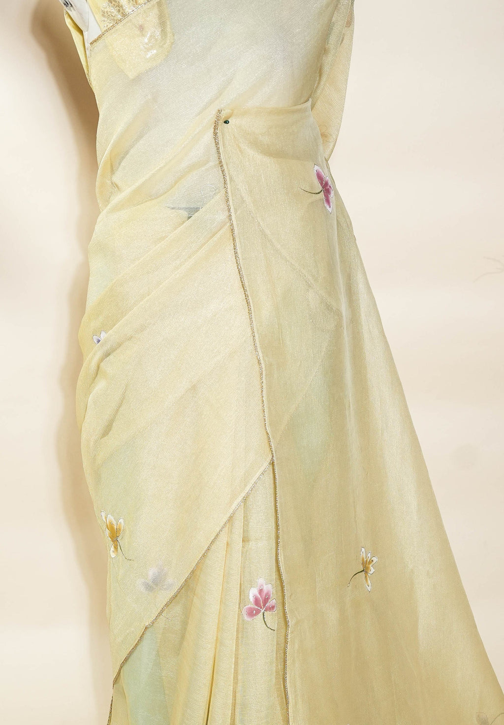 Gold Printed Embroidery Tissue Saree