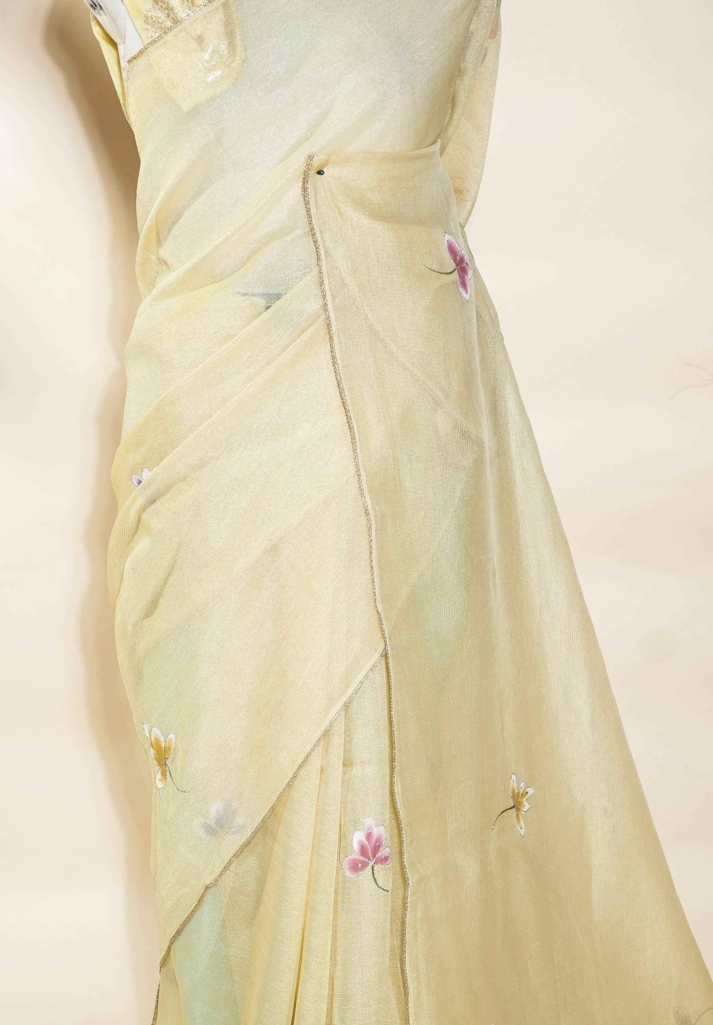 Gold Printed Embroidery Tissue Saree