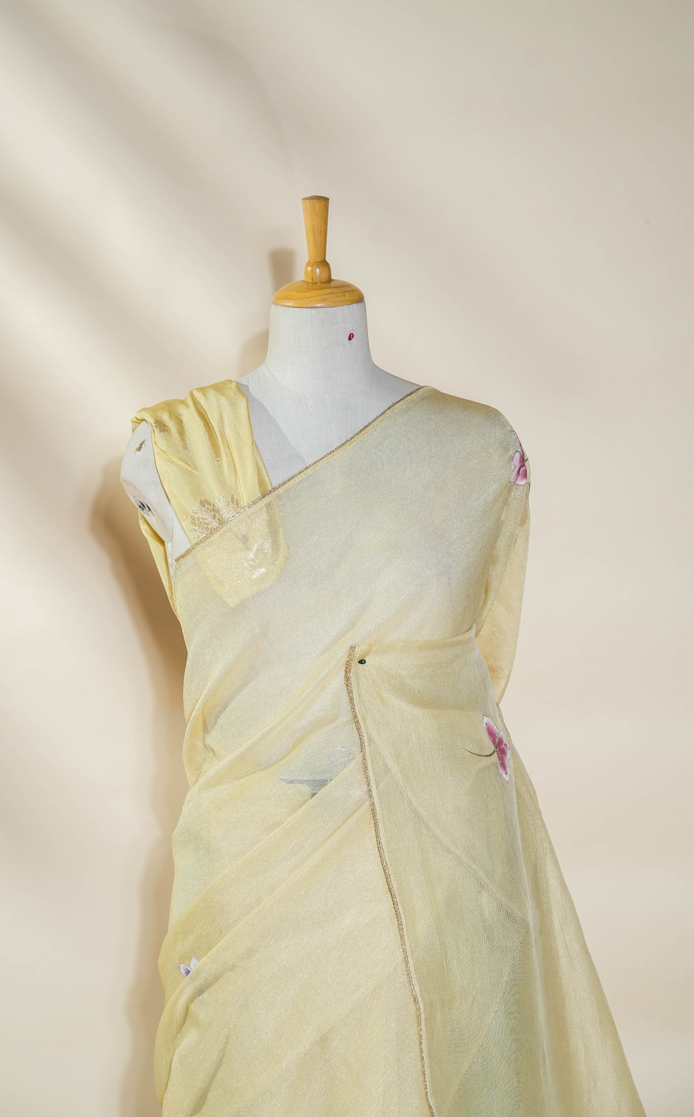 Gold Printed Embroidery Tissue Saree