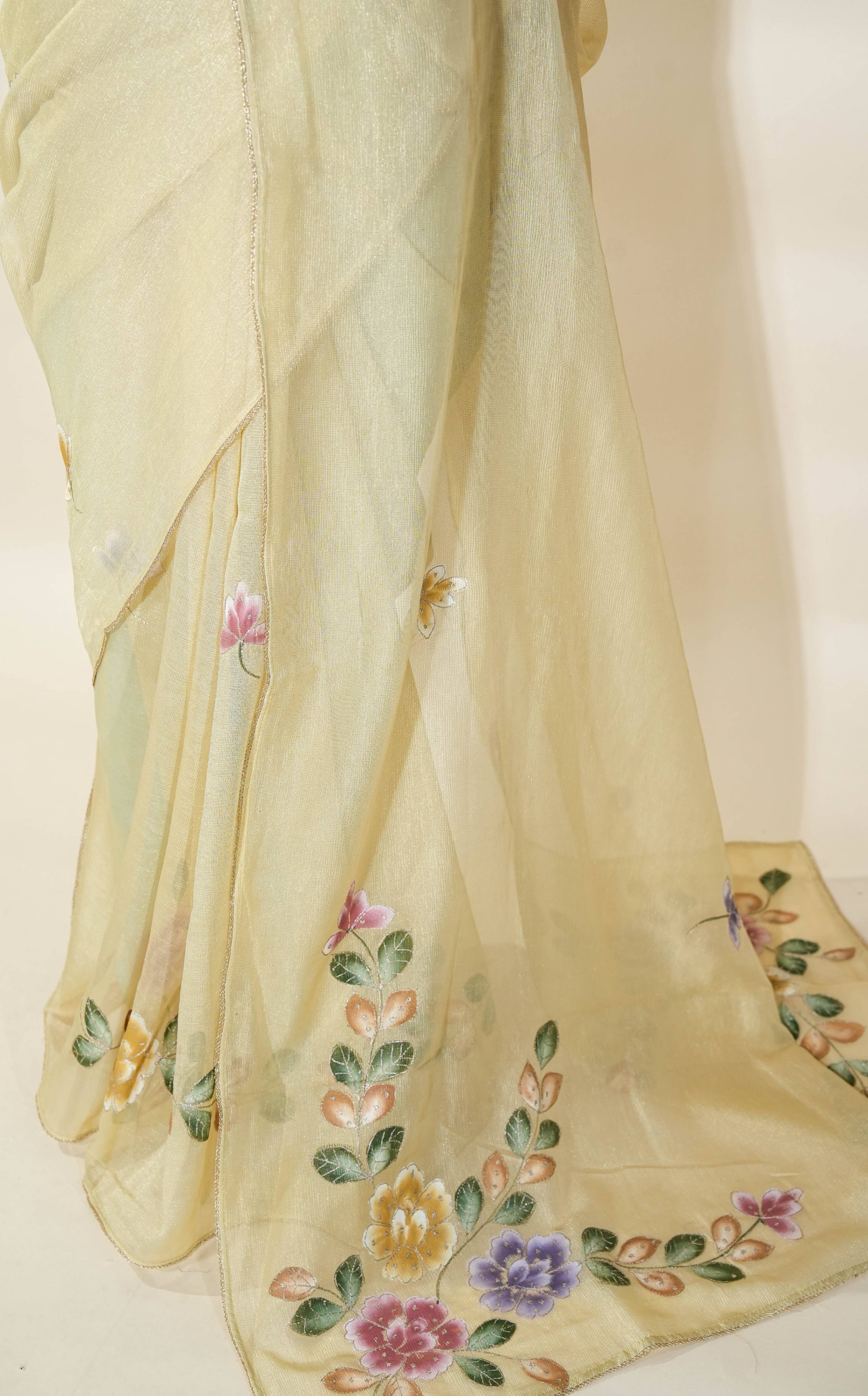 Gold Printed Embroidery Tissue Saree